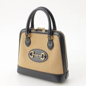Gucci Handle Horsebit Beige Handbag Blue Top Tan Navy